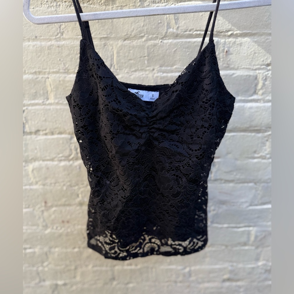 Pretty and sexy black lacy Hollister tank with bust ruching